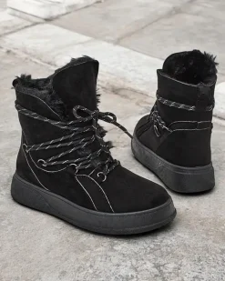 Outlet Śniegowce damskie sznurowane Mommer Śniegowce|Botki Na Płaskim Obcasie