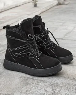 Outlet Śniegowce damskie sznurowane Mommer Śniegowce|Botki Na Płaskim Obcasie