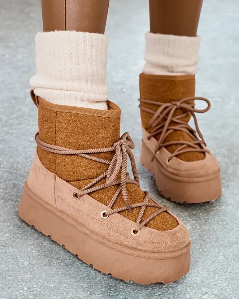 Best Śniegowce damskie sznurowane Filori Śniegowce|Botki Na Płaskim Obcasie