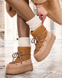 Best Śniegowce damskie sznurowane Filori Śniegowce|Botki Na Płaskim Obcasie