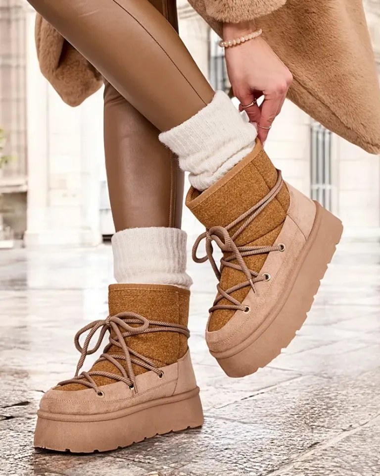 Best Śniegowce damskie sznurowane Filori Śniegowce|Botki Na Płaskim Obcasie