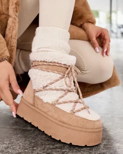 Outlet Śniegowce damskie sznurowane Evonie Śniegowce|Botki Z Delikatnym Ociepleniem