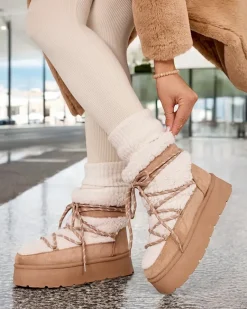 Outlet Śniegowce damskie sznurowane Evonie Śniegowce|Botki Z Delikatnym Ociepleniem