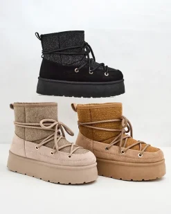 Clearance Śniegowce damskie sznurowane Filori Śniegowce|Botki Na Płaskim Obcasie