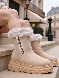 Clearance Śniegowce damskie Zebio Śniegowce|Botki Na Płaskim Obcasie