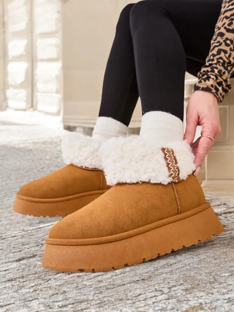 Outlet Śniegowce damskie z kożuszkiem Rovvoy Śniegowce|Botki Z Delikatnym Ociepleniem