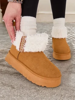 Outlet Śniegowce damskie z kożuszkiem Rovvoy Śniegowce|Botki Z Delikatnym Ociepleniem