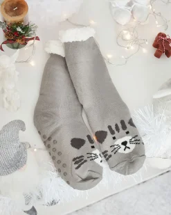 Online Ocieplane beżowe damskie skarpetki z myszką Skarpetki