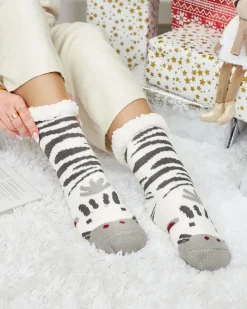 Best Ocieplane beżowe damskie skarpetki z zebrą Skarpetki