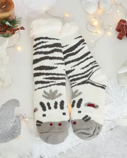 Best Ocieplane beżowe damskie skarpetki z zebrą Skarpetki