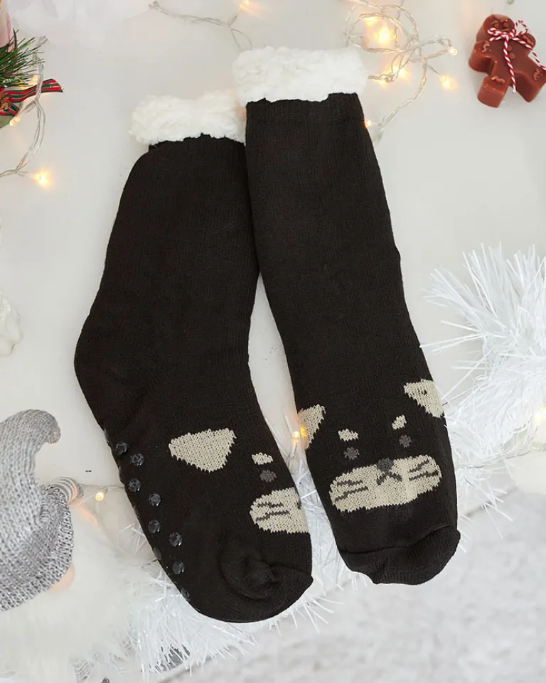 Online Ocieplane beżowe damskie skarpetki z pieskiem Skarpetki