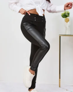 Sale Ocieplane czarne damskie tregginsy Spodnie Materiałowe|Plus Size