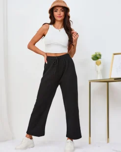 Online Ocieplane czarne sztruksowe damskie spodnie Spodnie Materiałowe