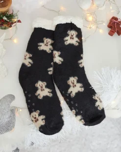 Best Ocieplane czarne damskie skarpetki z misiami Skarpetki
