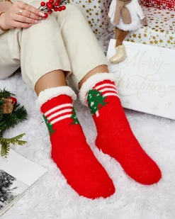 New Ocieplane czerwone świąteczne damskie skarpetki Skarpetki