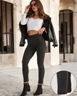 Sale Ocieplane legginsy damskie prążkowane Spodnie Materiałowe|Legginsy / Tregginsy