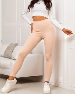 Best Ocieplane legginsy damskie prążkowane Spodnie Materiałowe|Legginsy / Tregginsy