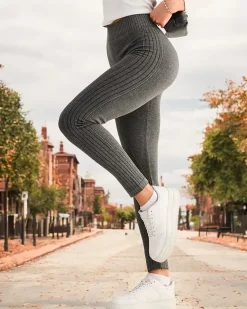 Best Ocieplane legginsy damskie prążkowane Spodnie Materiałowe|Legginsy / Tregginsy