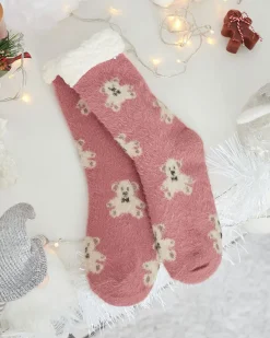 Online Ocieplane różowe damskie skarpetki z misiami Skarpetki