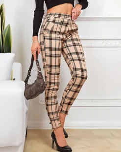 Best Ocieplane tregginsy damskie w kratę Legginsy / Tregginsy