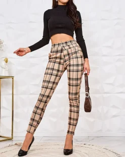 Best Ocieplane tregginsy damskie w kratę Legginsy / Tregginsy