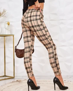 Best Ocieplane tregginsy damskie w kratę Legginsy / Tregginsy