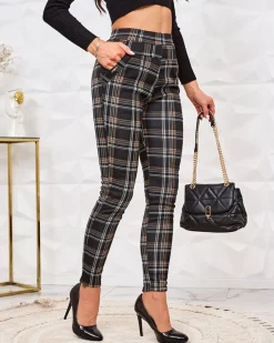 New Ocieplane tregginsy damskie w kratę Legginsy / Tregginsy