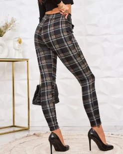 New Ocieplane tregginsy damskie w kratę Legginsy / Tregginsy