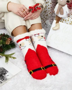 Hot Ocieplane świąteczne damskie skarpetki z Mikołajem Skarpetki