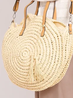 Best Okrągła torba wiklinowa Damskie Materiałowe|Wiklinowe I Słomiane