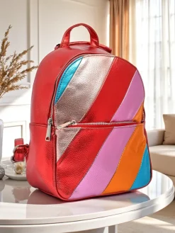 Outlet Plecak damski z eko skóry w paski Metallic Stripes Damskie Plecaki