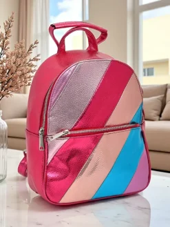 Sale Plecak damski z eko skóry w paski Metallic Stripes Damskie Plecaki