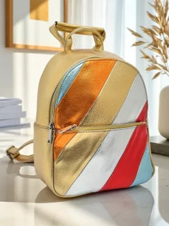New Plecak damski z eko skóry w paski Metallic Stripes Damskie Plecaki