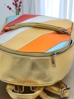 New Plecak damski z eko skóry w paski Metallic Stripes Damskie Plecaki