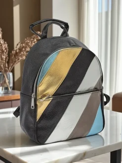 Discount Plecak damski z eko skóry w paski Metallic Stripes Damskie Plecaki