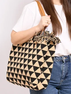 Outlet Pleciona torebka shopper we wzór w trójkąty Damskie Torebki Shoppers|Wiklinowe I Słomiane