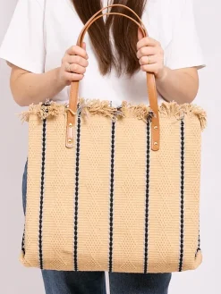 Discount Pleciona torebka shopper w paski Damskie Torebki Shoppers|Wiklinowe I Słomiane