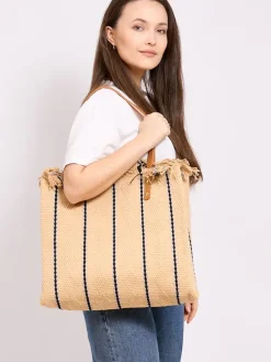 Discount Pleciona torebka shopper w paski Damskie Torebki Shoppers|Wiklinowe I Słomiane