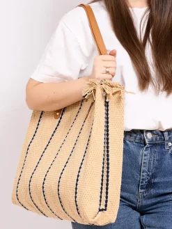 Discount Pleciona torebka shopper w paski Damskie Torebki Shoppers|Wiklinowe I Słomiane