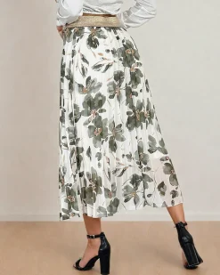 Online Plisowana damska spódnica midi w kwiaty Spódnice