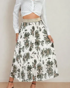 Online Plisowana damska spódnica midi w kwiaty Spódnice