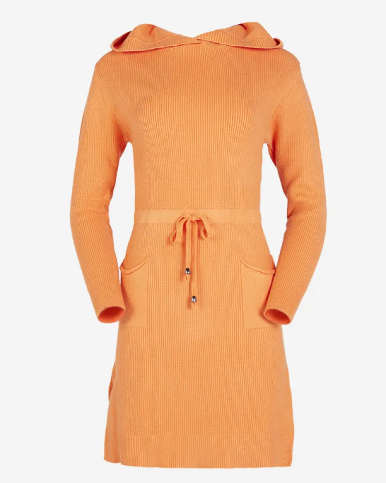 Best Pomarańczowa damska sukienka swetrowa z kapturem Sukienki Krótkie