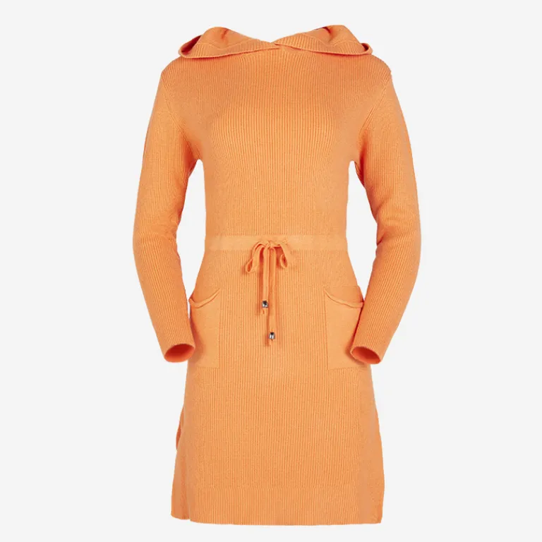 Best Pomarańczowa damska sukienka swetrowa z kapturem Sukienki Krótkie