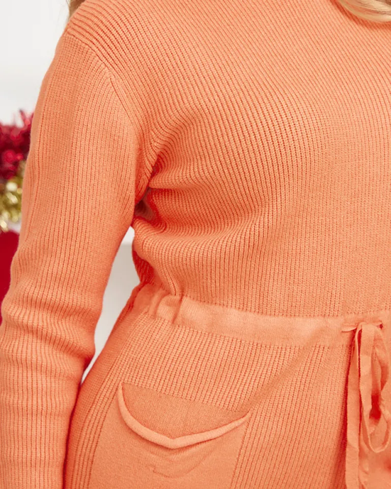 Best Pomarańczowa damska sukienka swetrowa z kapturem Sukienki Krótkie