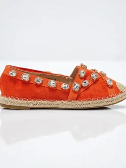 Best Pomarańczowe damskie espadryle z kryształkami Wamba Espadryle Płaskie