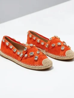 Best Pomarańczowe damskie espadryle z kryształkami Wamba Espadryle Płaskie