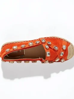 Best Pomarańczowe damskie espadryle z kryształkami Wamba Espadryle Płaskie