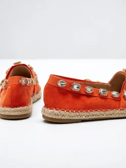 Best Pomarańczowe damskie espadryle z kryształkami Wamba Espadryle Płaskie