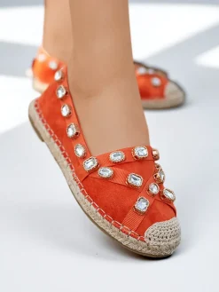 Best Pomarańczowe damskie espadryle z kryształkami Wamba Espadryle Płaskie