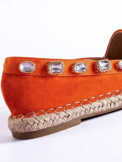 Best Pomarańczowe damskie espadryle z kryształkami Wamba Espadryle Płaskie